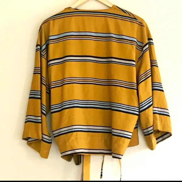 Zara Sequin Birds Striped Kimono/Blouse Wrap Top - Picture 2 of 6